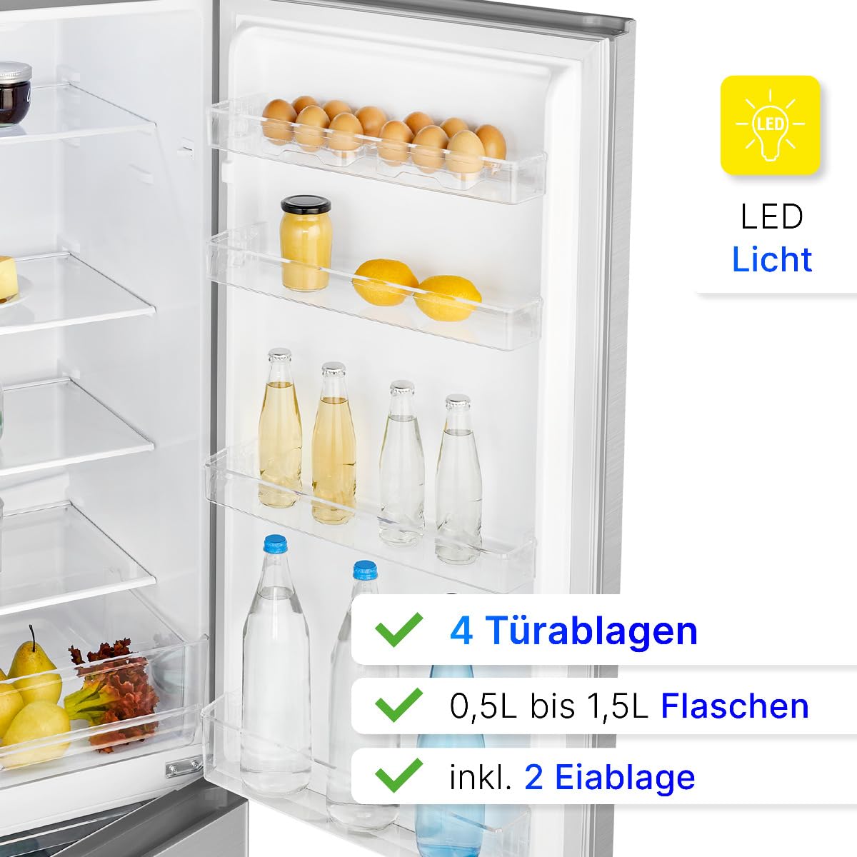 Bomann Kühlschrank mit Gefrierfach 269L Energieklasse D 180cm leise 39 dB KG 184.2 inox