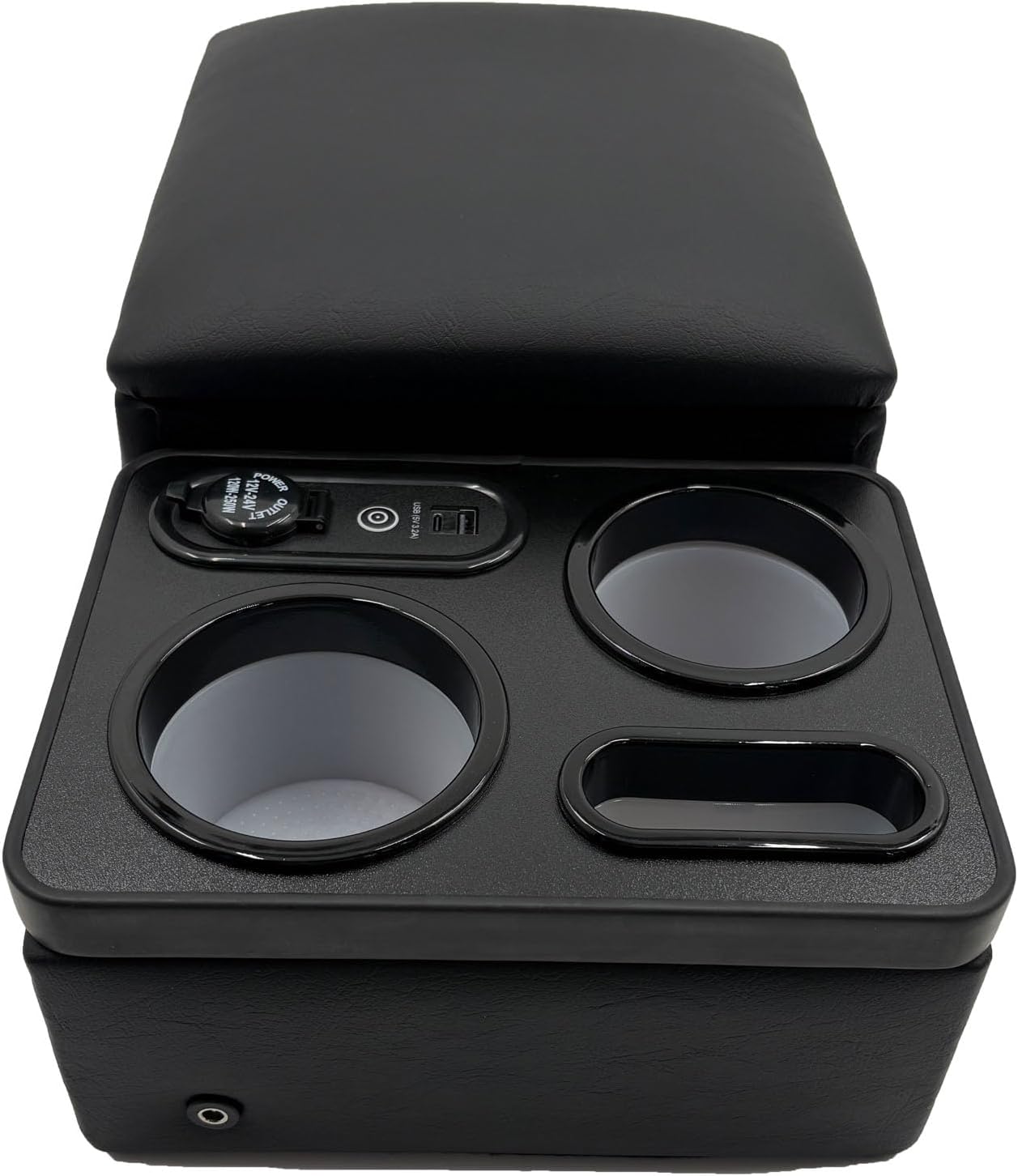 Car Console Storage Box with Cup Holders and Armrest, USB Port,Black