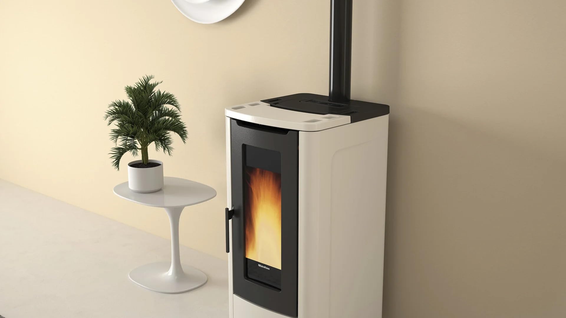 La Nordica Extraflame Teorema Pelletofen, elfenbeinfarben, 12 kW, belüftet, 5-Sterne-Zertifizierung, saubere Luft, Energieeffizienzklasse A+
