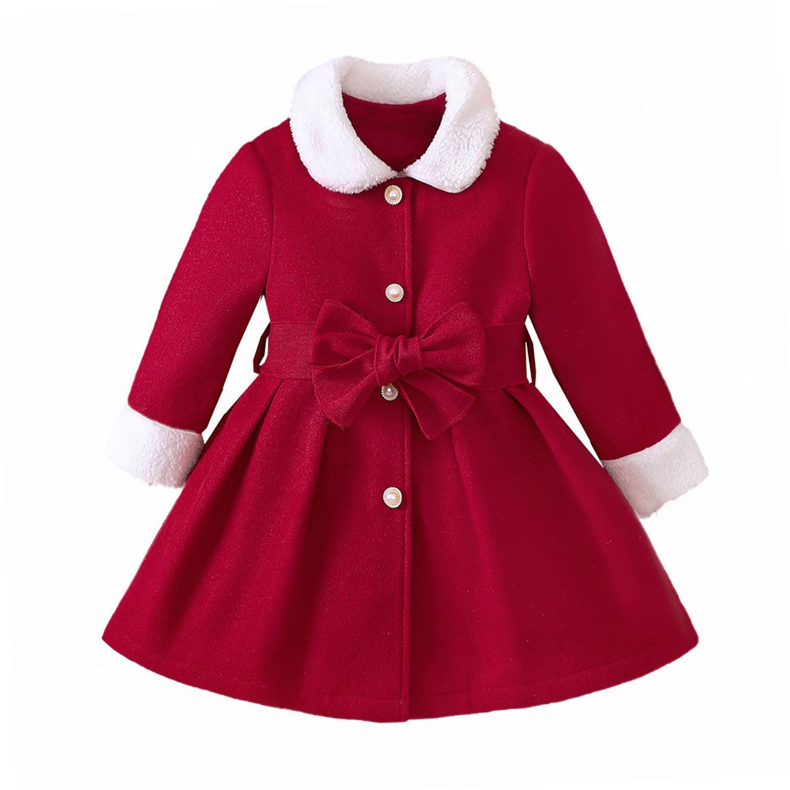 RNTOP Toddler Baby Girl Jacket Outwear Warm Long Sleeve Sweatshirt Solid Color Buttons Dress Coat (Red, 12-18 Months)