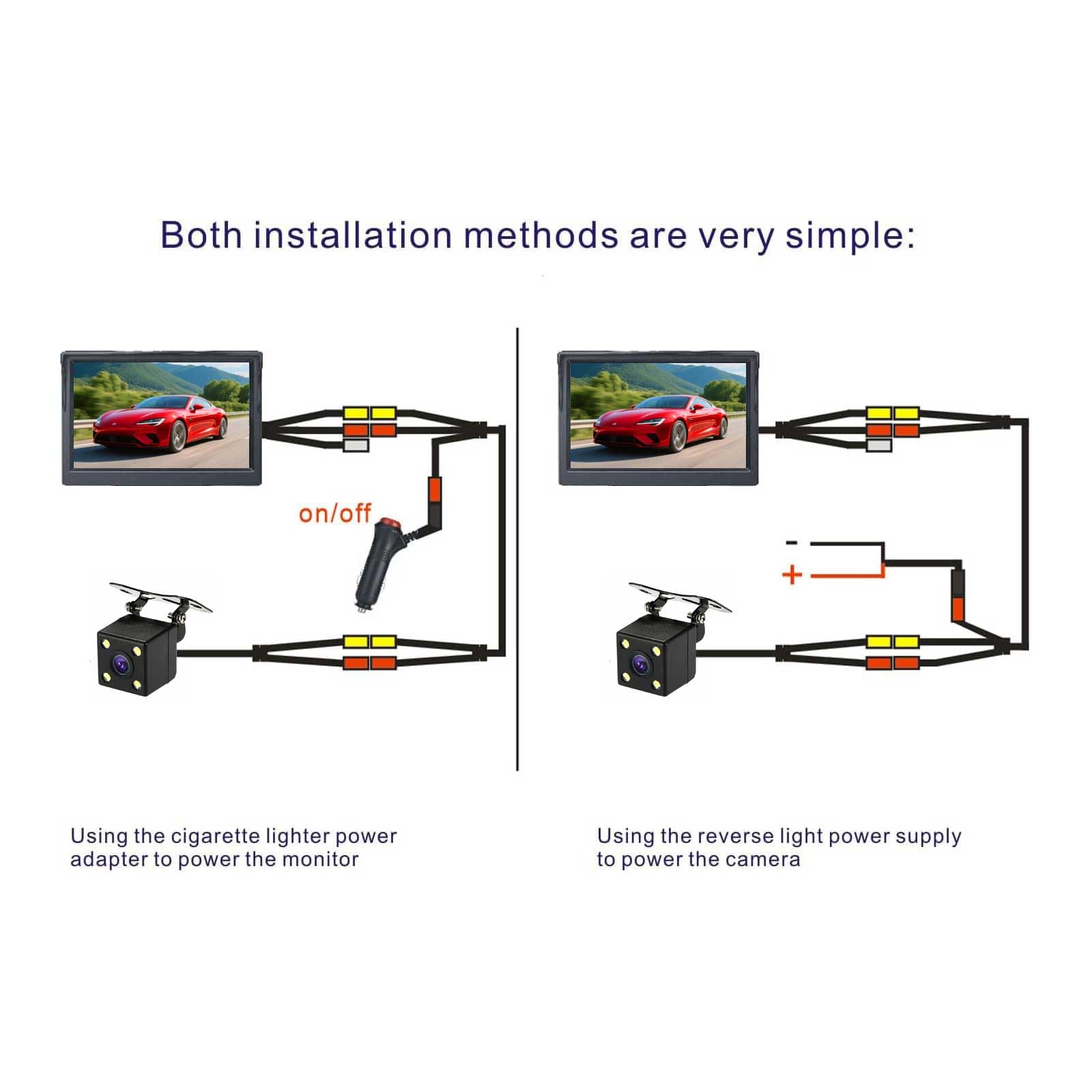 4LEDs Vision Nocturne Étanche Voiture Reculée Caméra de Recul w / 5 Pouces HD Voiture LCD Moniteur pour RV/Camion/Voitures/Caravane/fourgonnette