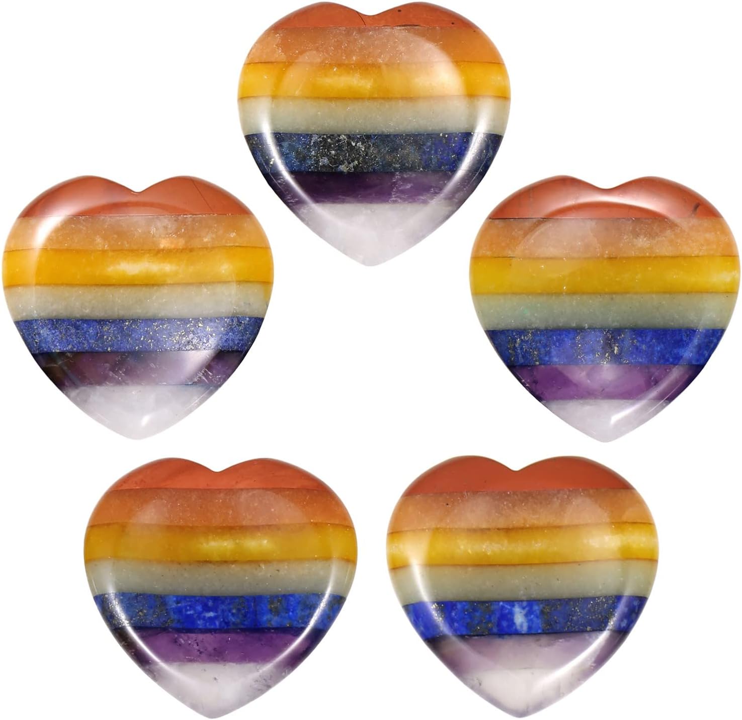 SUNYIK Pack of 2 Fluorite Oval Polished Crystals Thumb Worry Stones Set of 4 & 7 Chakra Hand Carved Heart Thumb Worry Stone