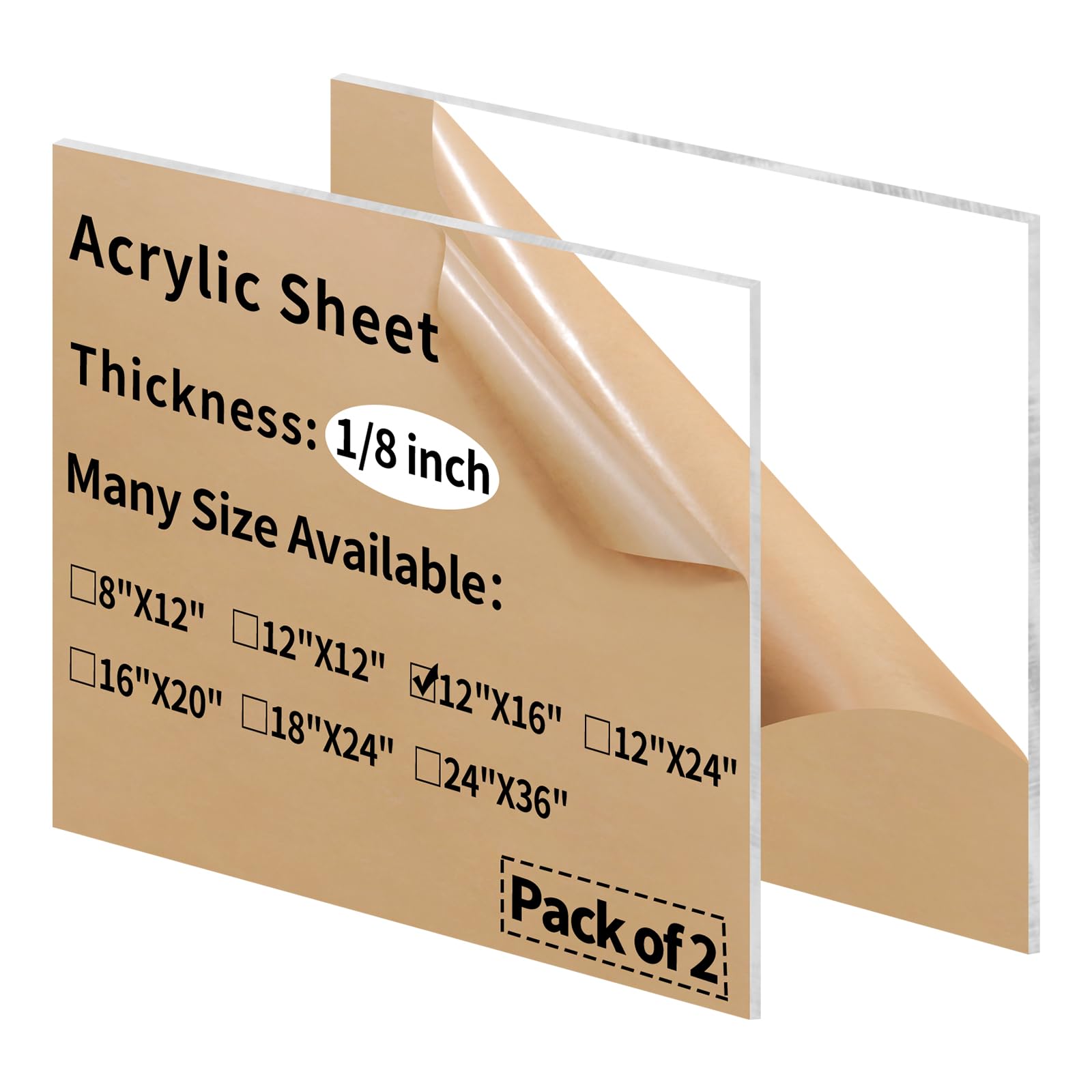 Gdhwxcl 12 x 16 inch Clear Acrylic Sheets 1/8 inch Thick - 2 Pack Transparent Plexiglass Plastic Cast Panels for DIY Craft Projects, Signs, Display
