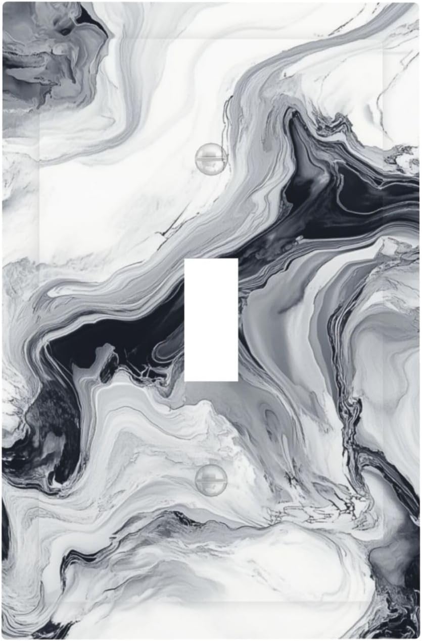 Abstract Marble Ink Texture Grey Marble Print Decorative Light Switch Cover 1 Gang Single Toggle Device Electrical Faceplate Switchplates Decorator Outlet Wall Plate for Bathroom Kitchen Decor