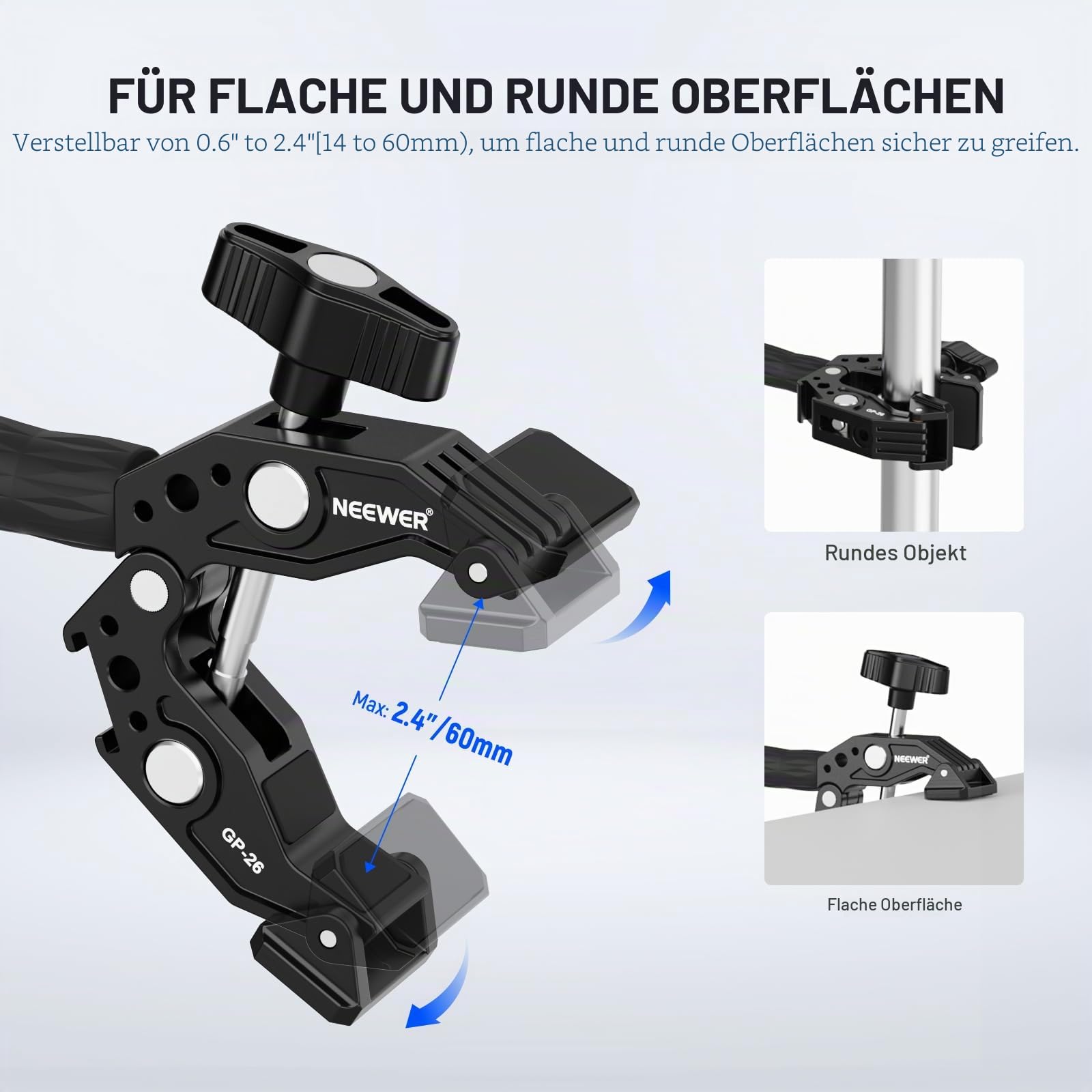 NEEWER Actionkamera Halterung Set mit Super Clamp, weichem Schlauch, verstellbarer Halterung für flache/runde Oberflächen, kompatibel mit GoPro, Insta360, DJI Actionkamera, Handy, GP-26