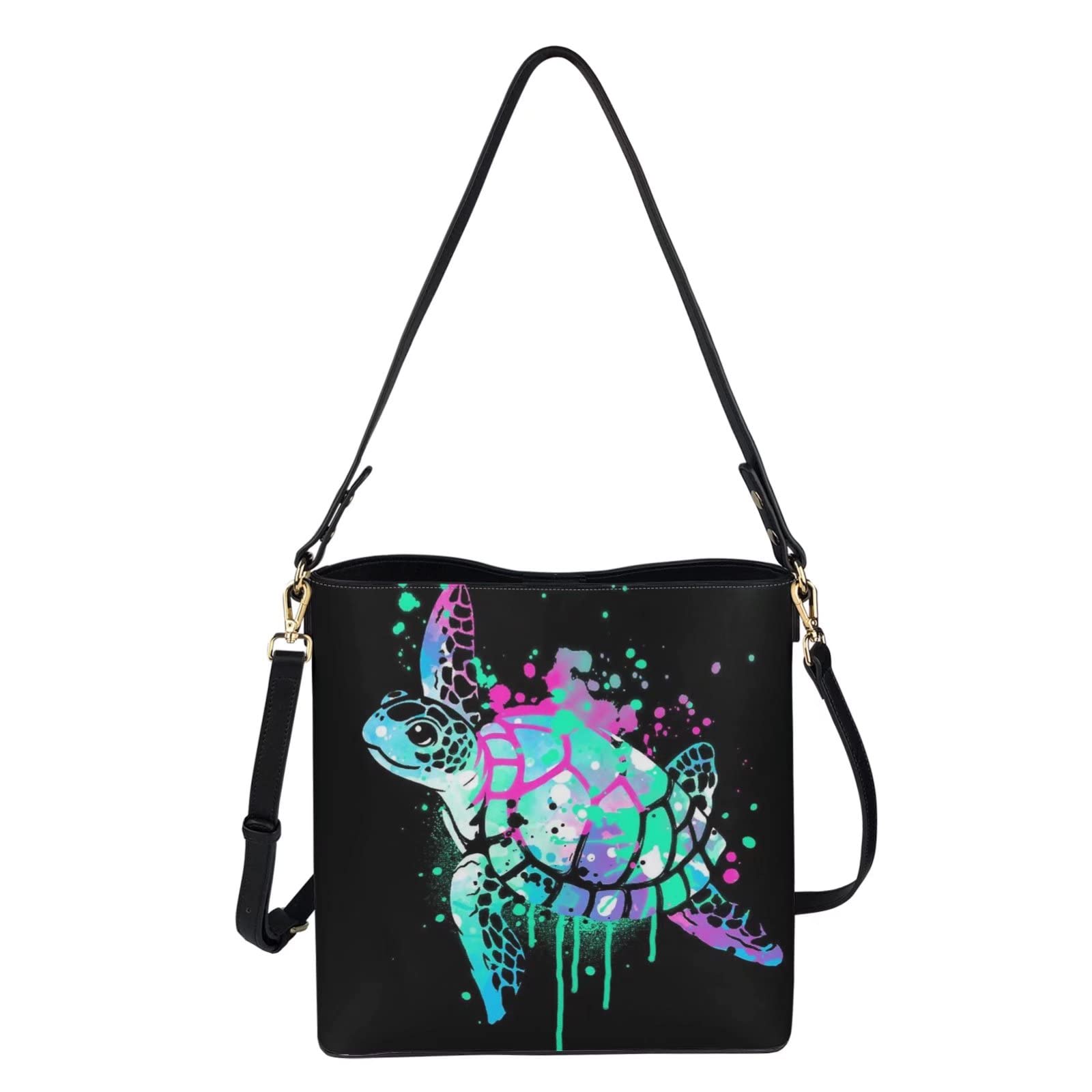 chaqlin Torby crossbody torba wiaderkowa damska damska torebka na ramię skóra PU podróżne zakupy praca torby kurierskie, Kolorowy żółw, Rozmiar Uniwersalny