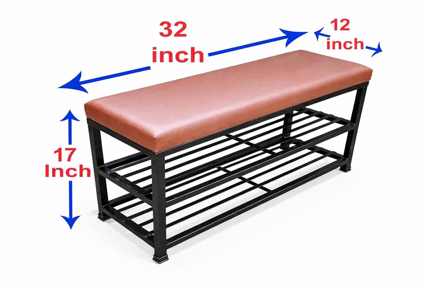 Metal Shoe Rack Bench for Entryway | 2-Tier Shoe Organizer with Comfortable Cushion | Multipurpose Hallway Storage Furniture (Black, Heavy Duty Steel) 1