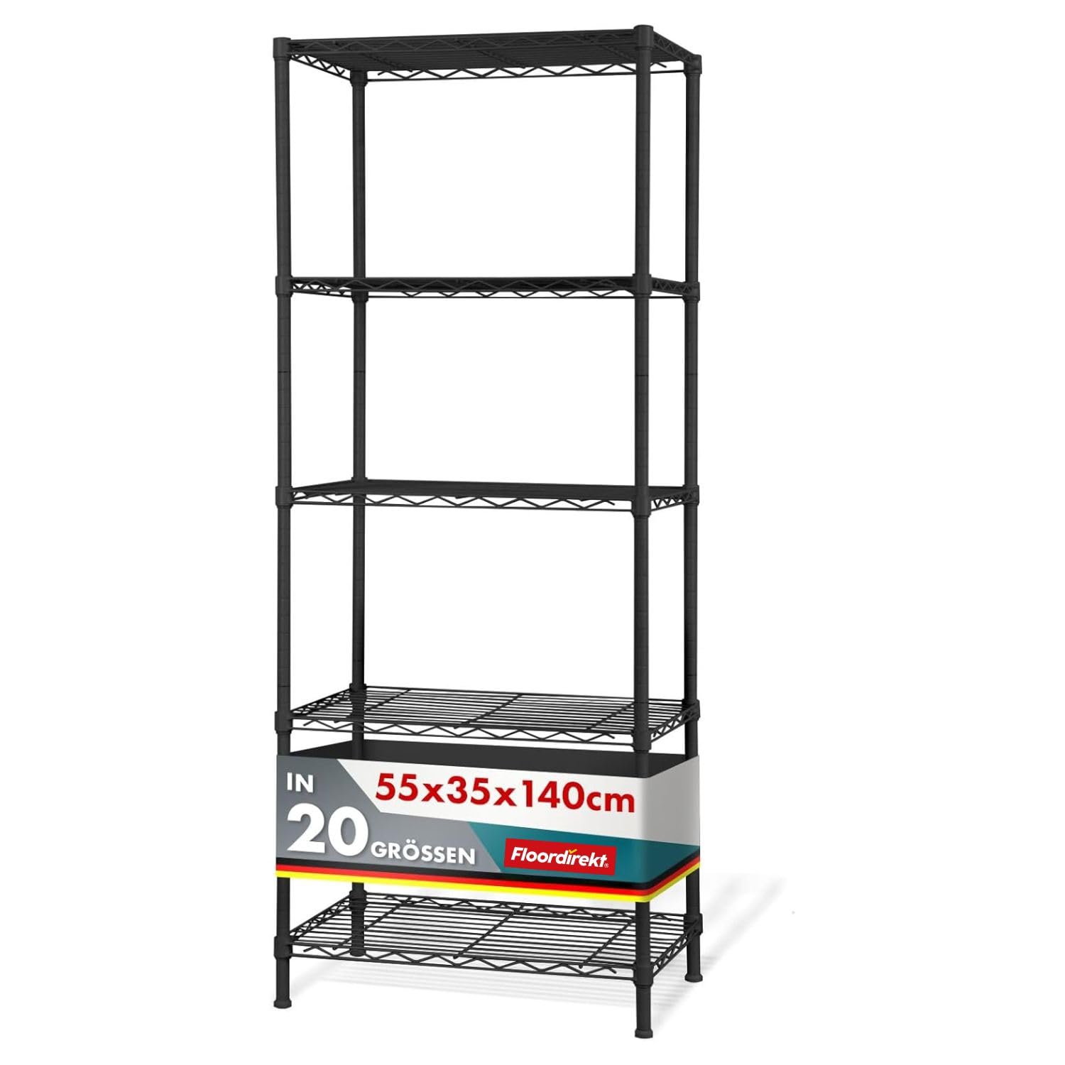 Floordirekt Unité de rangement 55 x 35 x 140 cm avec 5 étagères, étagères réglables en hauteur et pieds de nivellement, poids max 640 kg (noir Rocky Black)