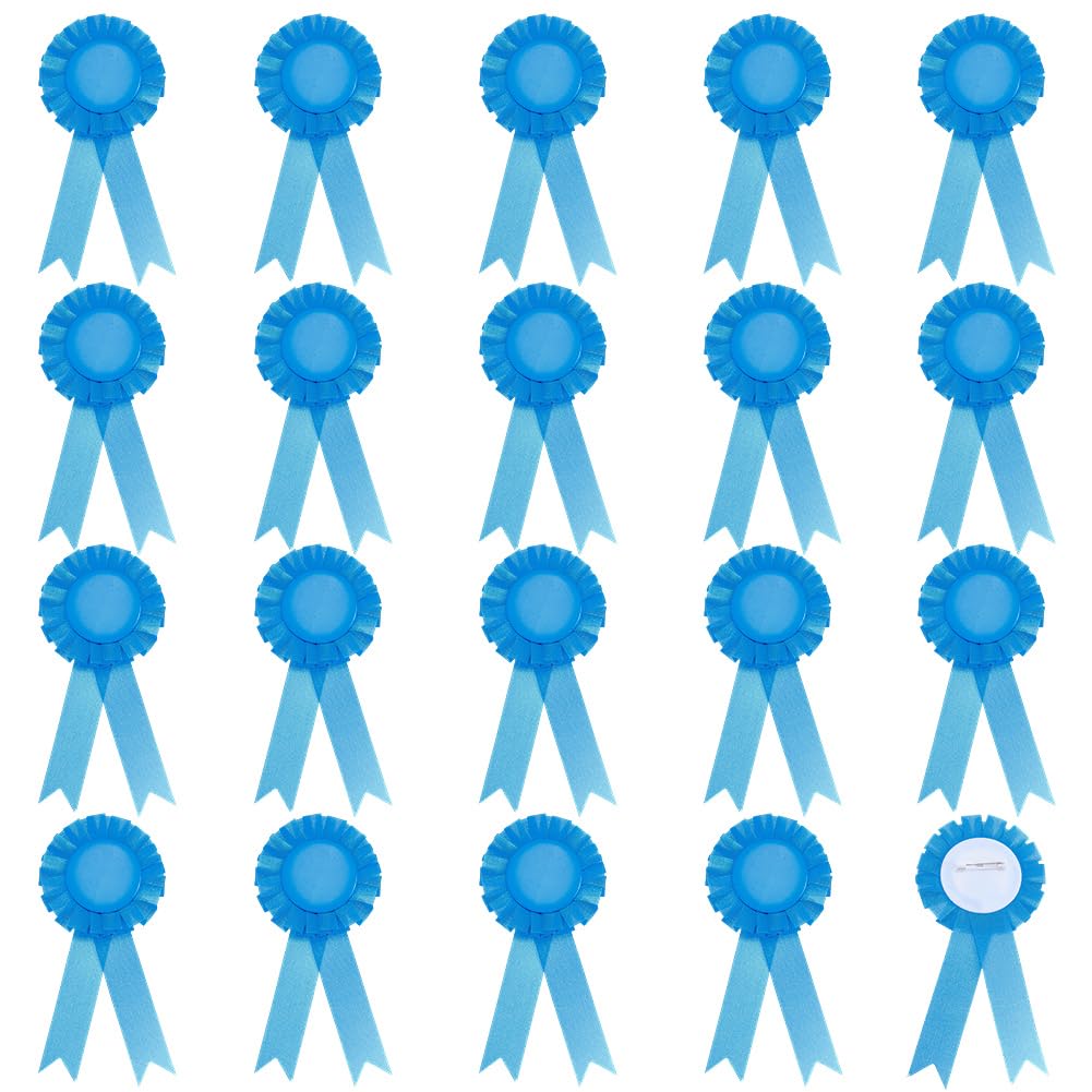 CRASPIRE 20Pcs Blank Award Ribbons First Place Prize Dodger Blue 6.1 x 2.9In Flat Round Winner Victory Recognition Polyester Rosette Badge Brooches for Graduate Party Competition Event School
