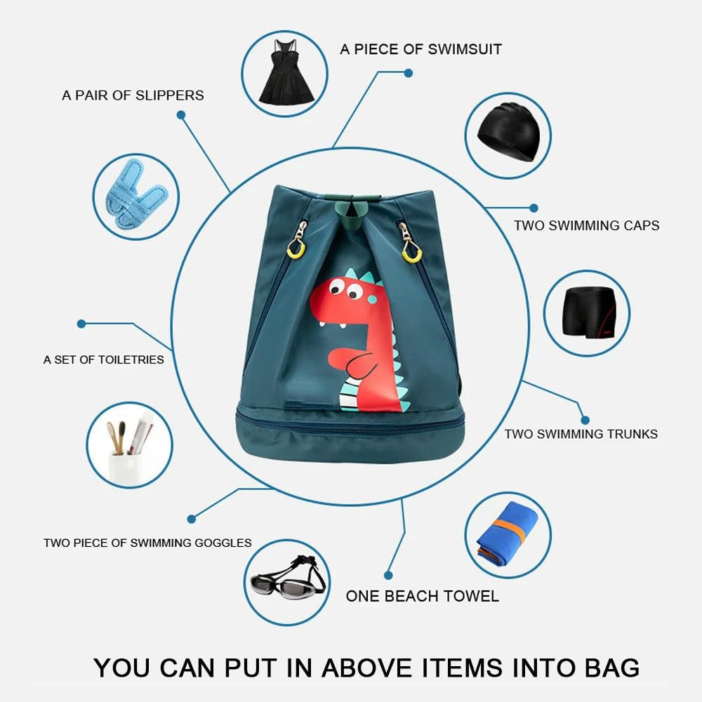 CYBHSM Dry Wet Separato Cartoon Borsa da nuoto con cerniera Zaino impermeabile Escursionismo Equitazione Spiaggia Sport Piscina Gear Bag per bambini