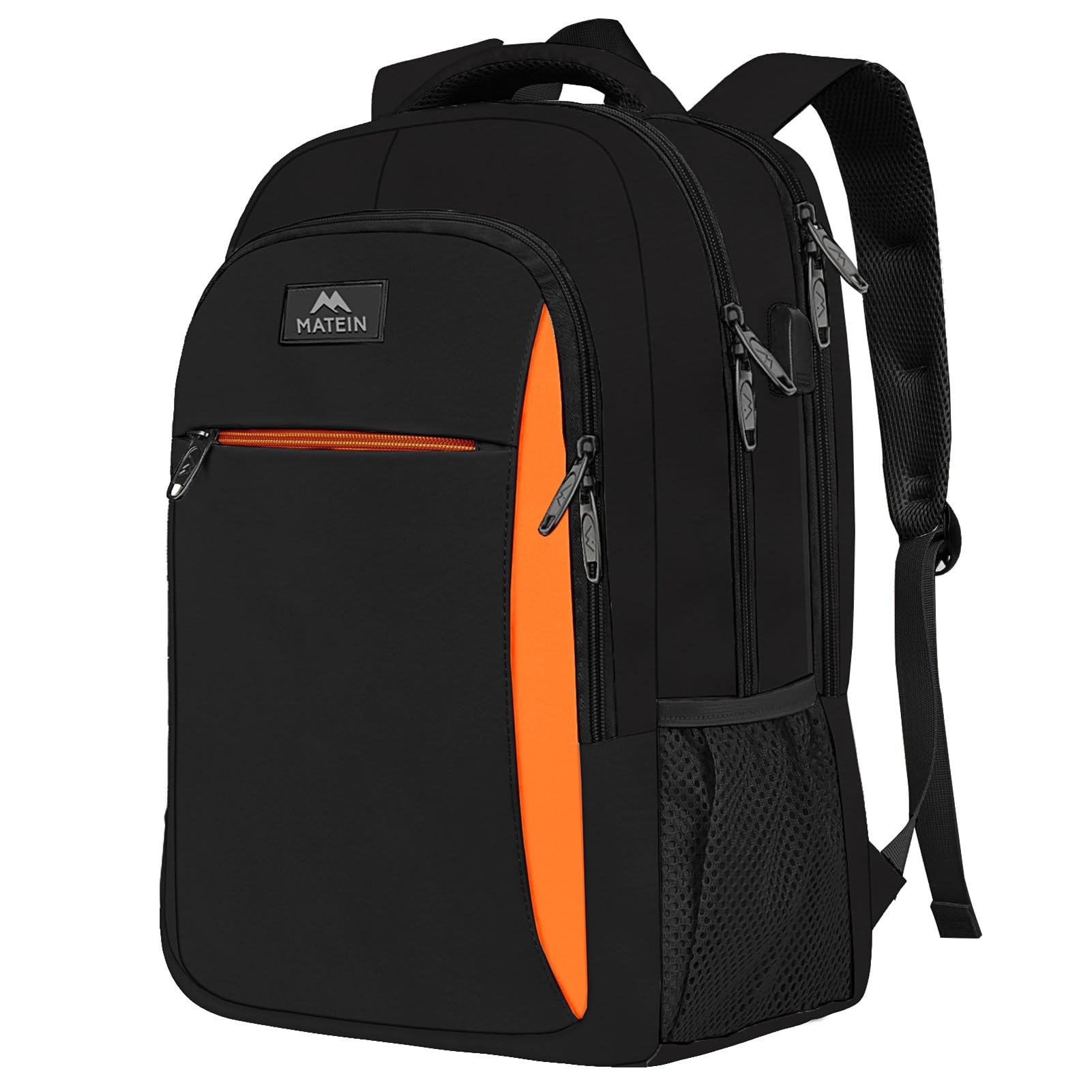 MATEIN Zaino Uomo per PC 15.6 Pollici, Antifurto Zaino Porta Laptop, Impermeabilie Zaini Universitari Casual per Computer, Notebook, Viaggio, Lavoro, Regalo, Nero Arancione