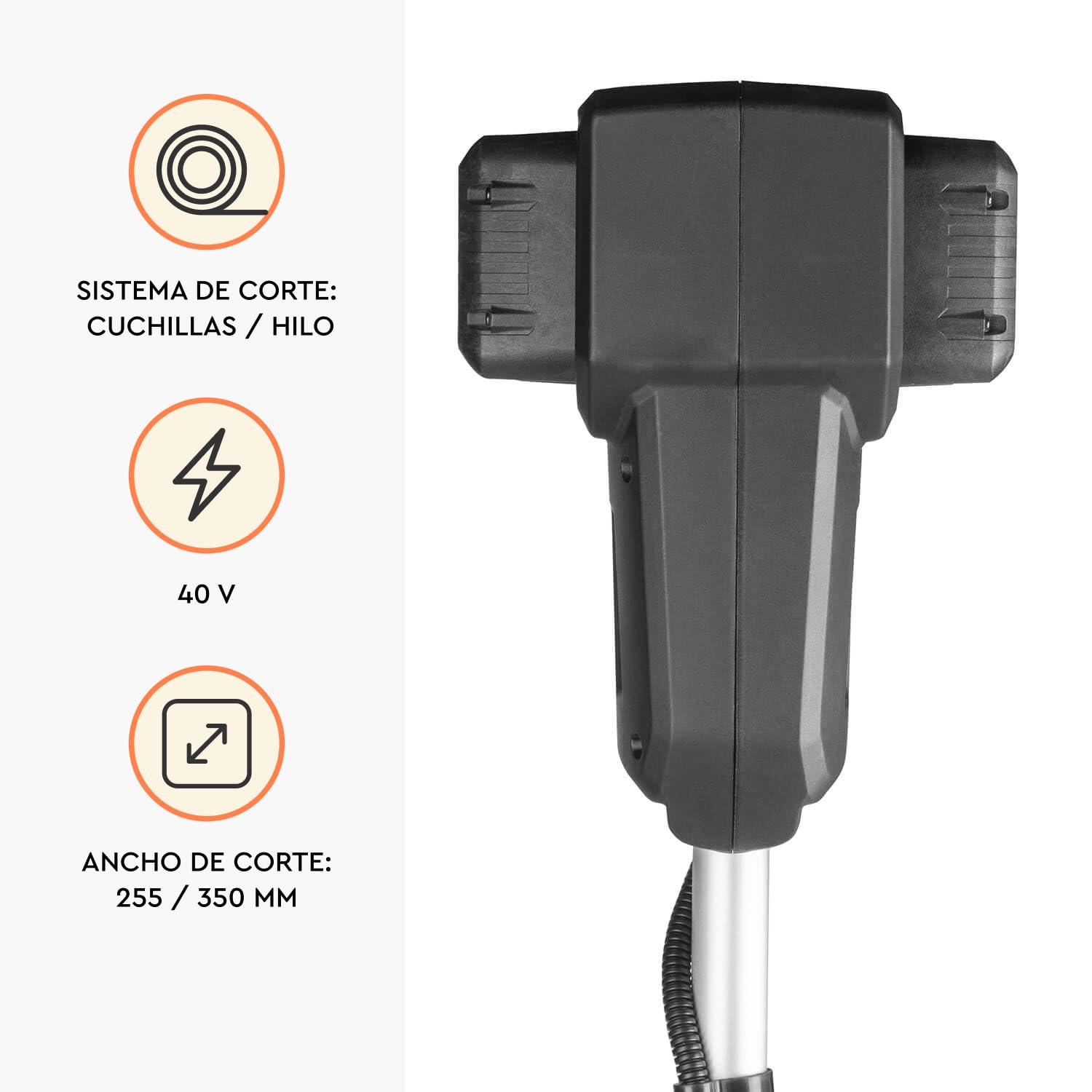 Desbrozadora Inalámbrica DTC-200BC Dual 2x20V - Cortabordes a Batería con Corte 350 mm y Cuchilla 3T 255 mm, 7000 RPM y Función Reversa - Kit Que Incluye 2 Baterías 4Ah y Cargador Dual - por Dnipro-M
