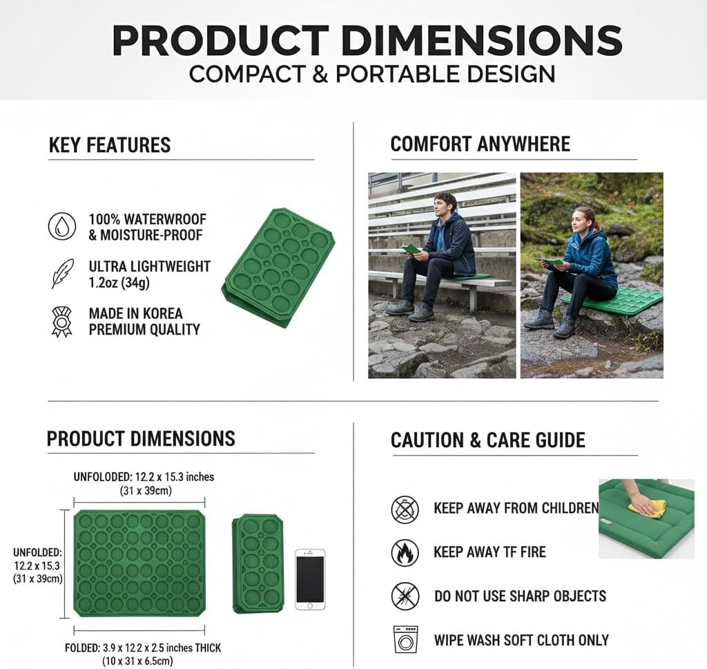 Portable Folding Seat Pad, 1 Pack, Lightweight Waterproof XPE Foam, Comfy Sit Anywhere, Hiking Mat, Camping Cushion, Picnic Sitting Pad