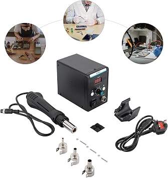 Hot Air Rework Station, Ergonomic Handle Soldering Iron Station, 220V SMD Soldering Station with Heat Gun Set, Temperature LED Screen Display Hot Air Station for Electronics Repairing Welding