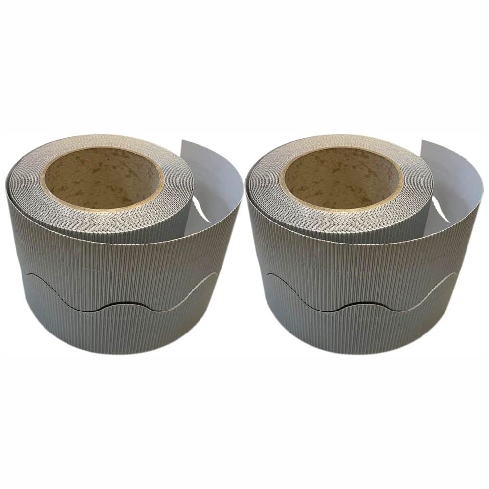 3 Ace Crafts (Pack of 2) Corrugated Display Borders Roll (Silver) Size 57mm x 15m - School Classroom Decoration, Bulletin Boards & Crown Making Crafts, Scalloped Edge Border Rolls Fade Resistant — image 1