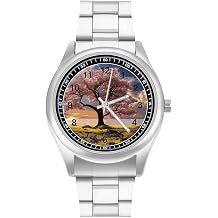 Flower and Tree Watch Men's Stainless Steel Wristwatch Fashion Dress Watches Classic Business Casual Watch Easy to Read Silver Work Wrist Watches