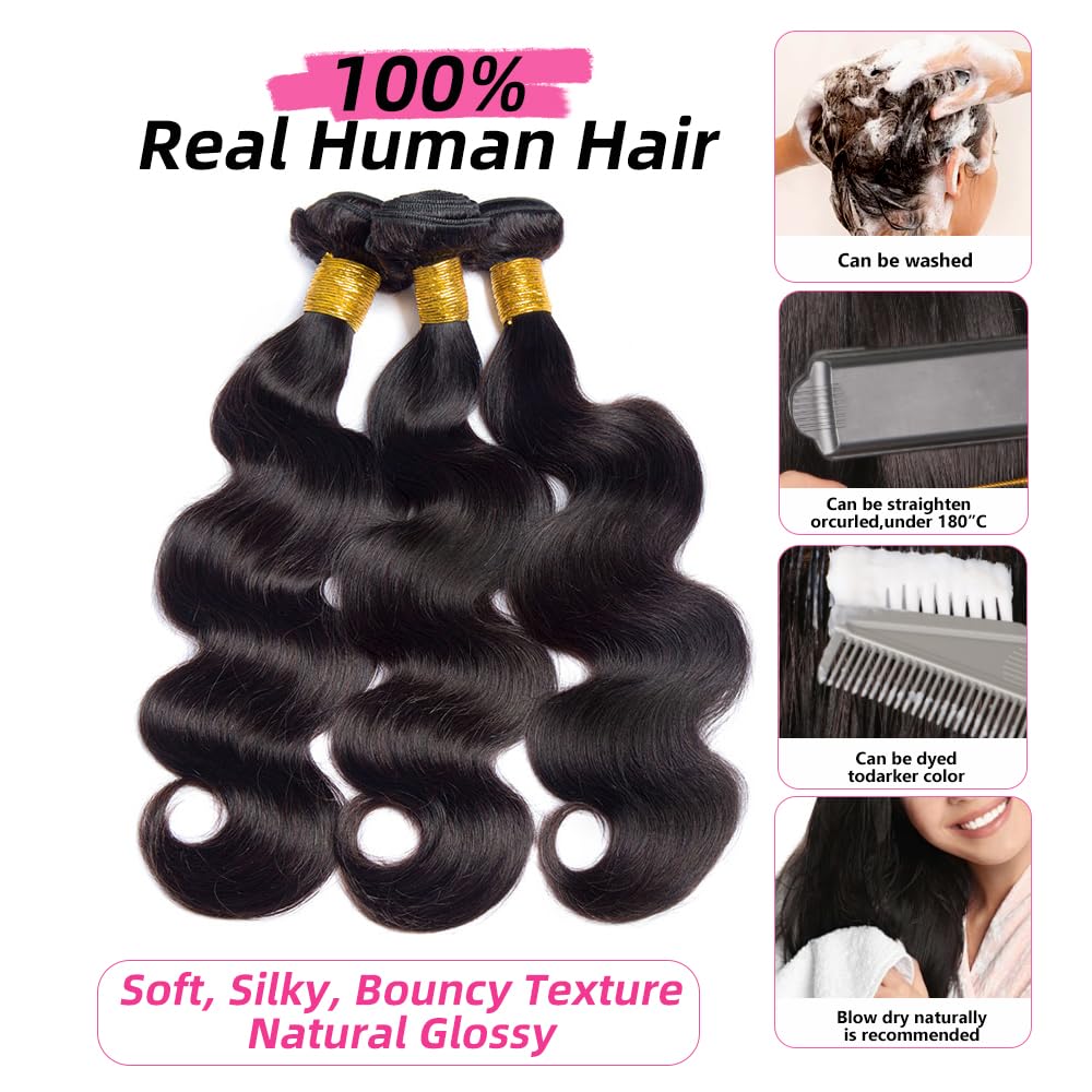 PERISMODA 18 20 22 Inch Body Wave Bundles Human Hair 3 Bundles 100% Unprocessed Brazilian Remy Hair Body Wave Bundles Natural Black Color - Image 2