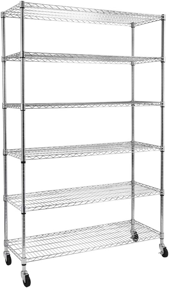 6tier Heavy Duty Metal Shelving Unit Adjustable Wire Shelving Unit with Rolling