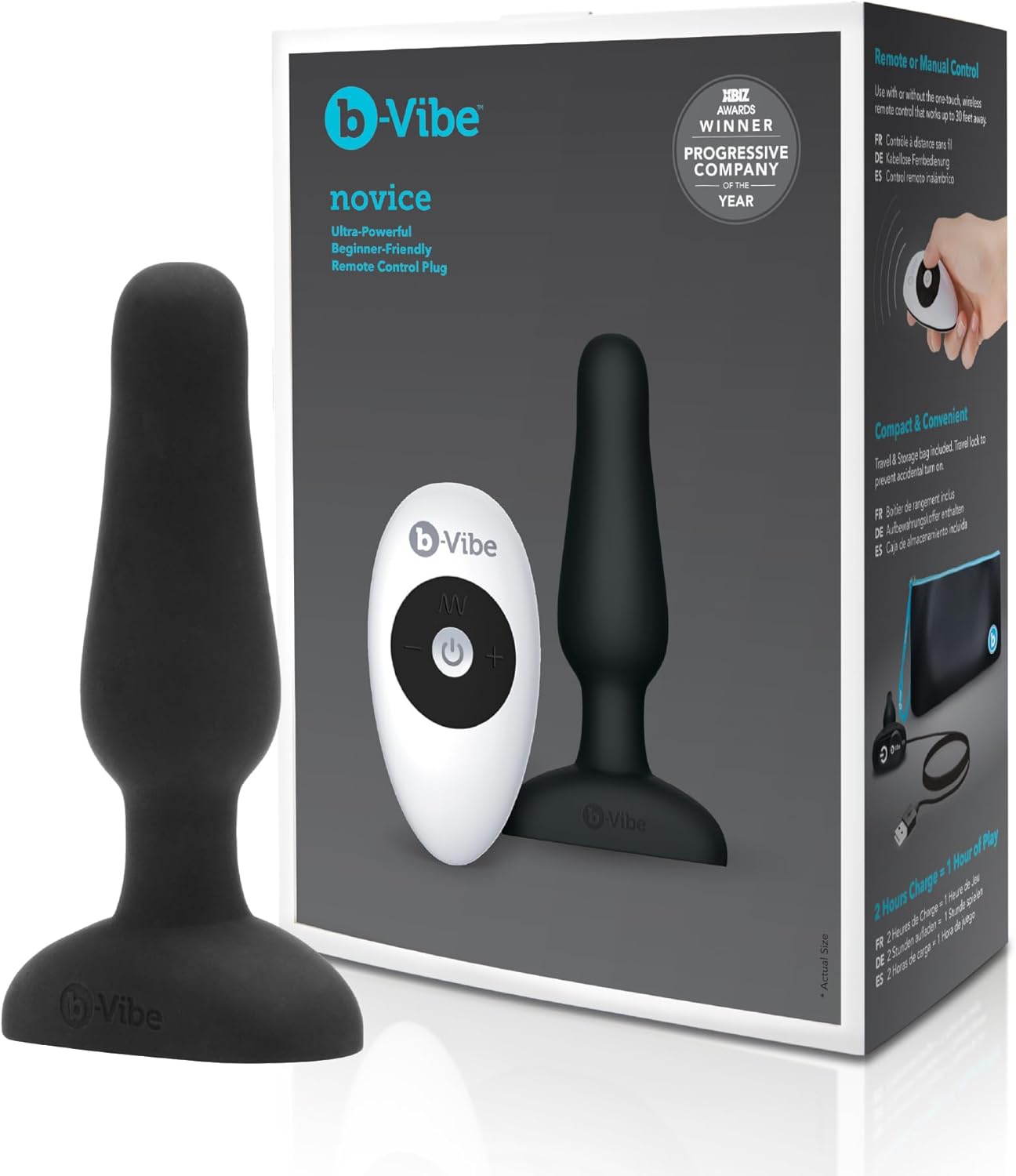 b-Vibe Novice Plug Remote Control Anal Plug Adult Toys, Adult Sex Toys Anal Plug for Couples, Anal Training, and Sexual Stimulation Device for Butt Plug - Black
