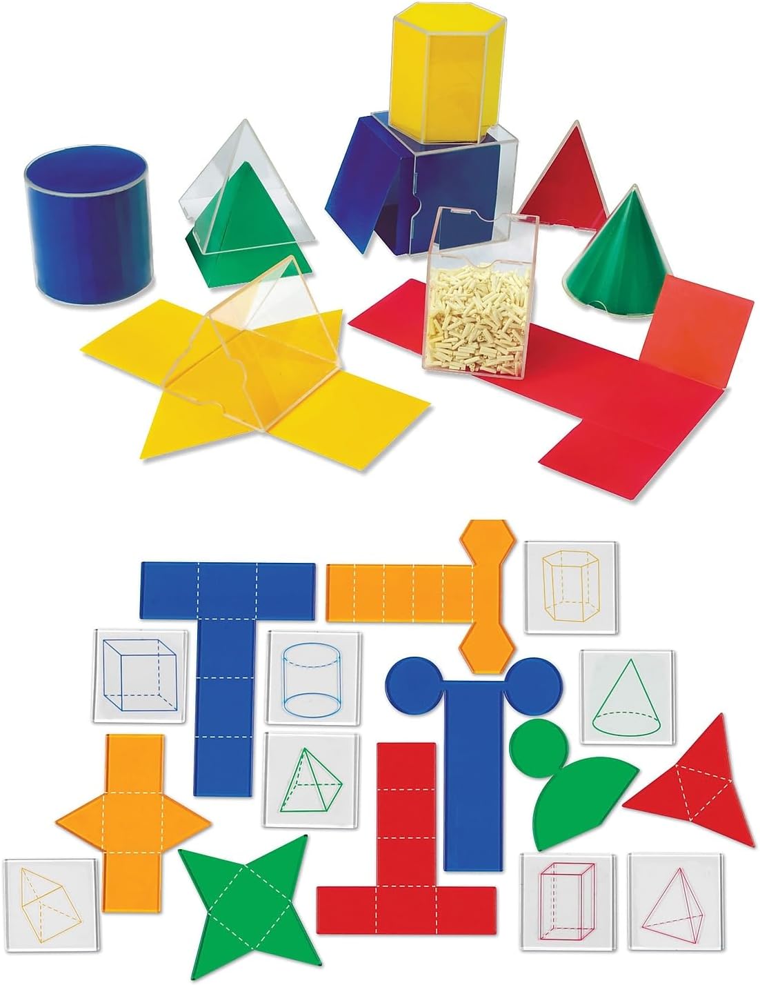 Learning Resources Folding Geometric Shapes Bundle, Math Class Accessories, 3-D and 2-D concepts, measurement, area, volume and surface area, 16 Pieces, Grades 2+, Ages 7+