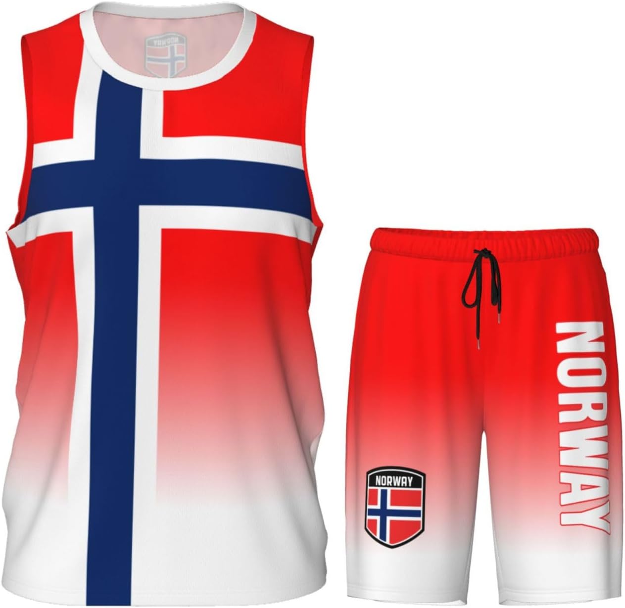 Norway Flag Basketball Uniform Suit for Men Team Training Athletic Gradient Jersey