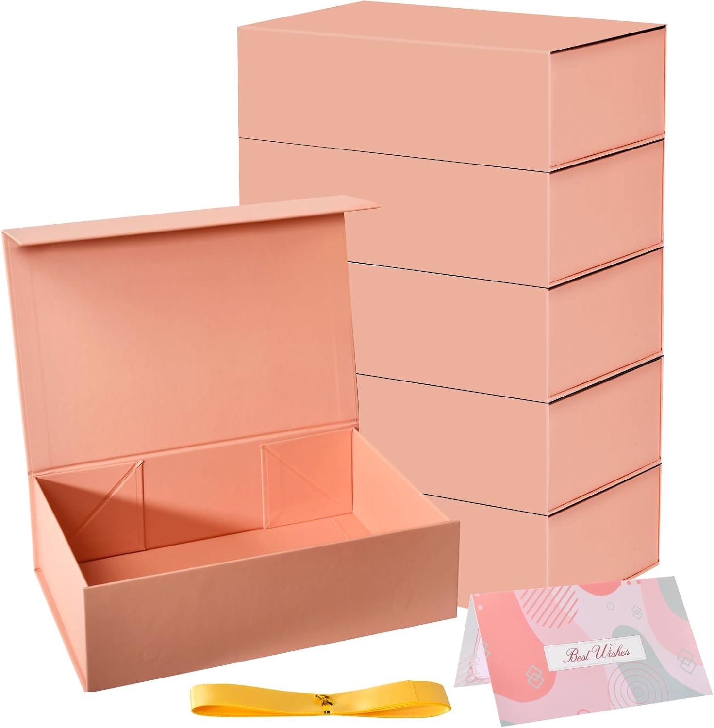 ZTBBW Pink Gift Box 10.3x7.1x3'', Gift boxes for Presents with Magnetic Lids, Rectangle Collapsible Gift Wrap Box Contains Card, Ribbon for Birthday, Wedding, Holiday, Anniversaries(5 Pack)