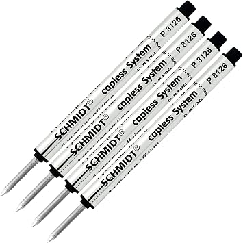 Lanier Combo Pack - 4 Pack - Schmidt P8126 Short Version Capless System Rollerball - Black Ink - 3.88" in Length