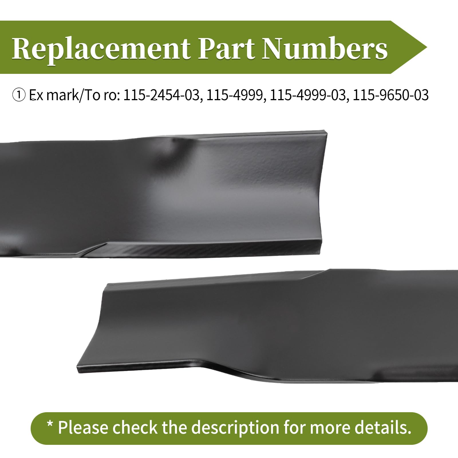 Cuchillas de cortacésped 115-2454-03 aptas para Ex Mark Quest E-Series S-Series, cuchillas de alta elevación compatibles con la plataforma de cortacésped ro Timecutter SS5425 de 54 pulgadas,