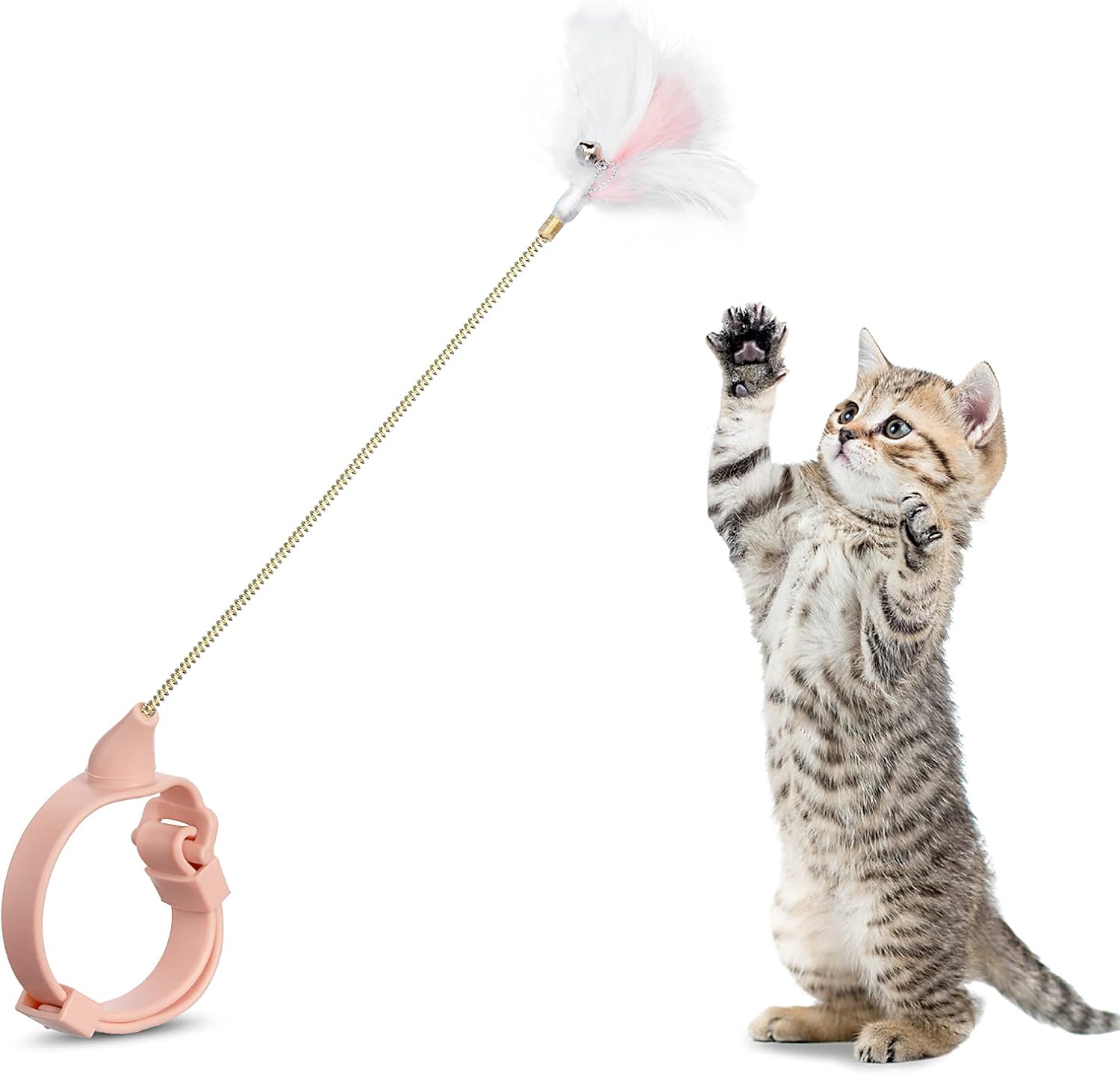 PetBOYA Collar Cat Toy - TikTok Interactive Cat Feather Toys for Indoor Cats Kitten Toys with Collar Cat Collar Feather with Wand(Pink)