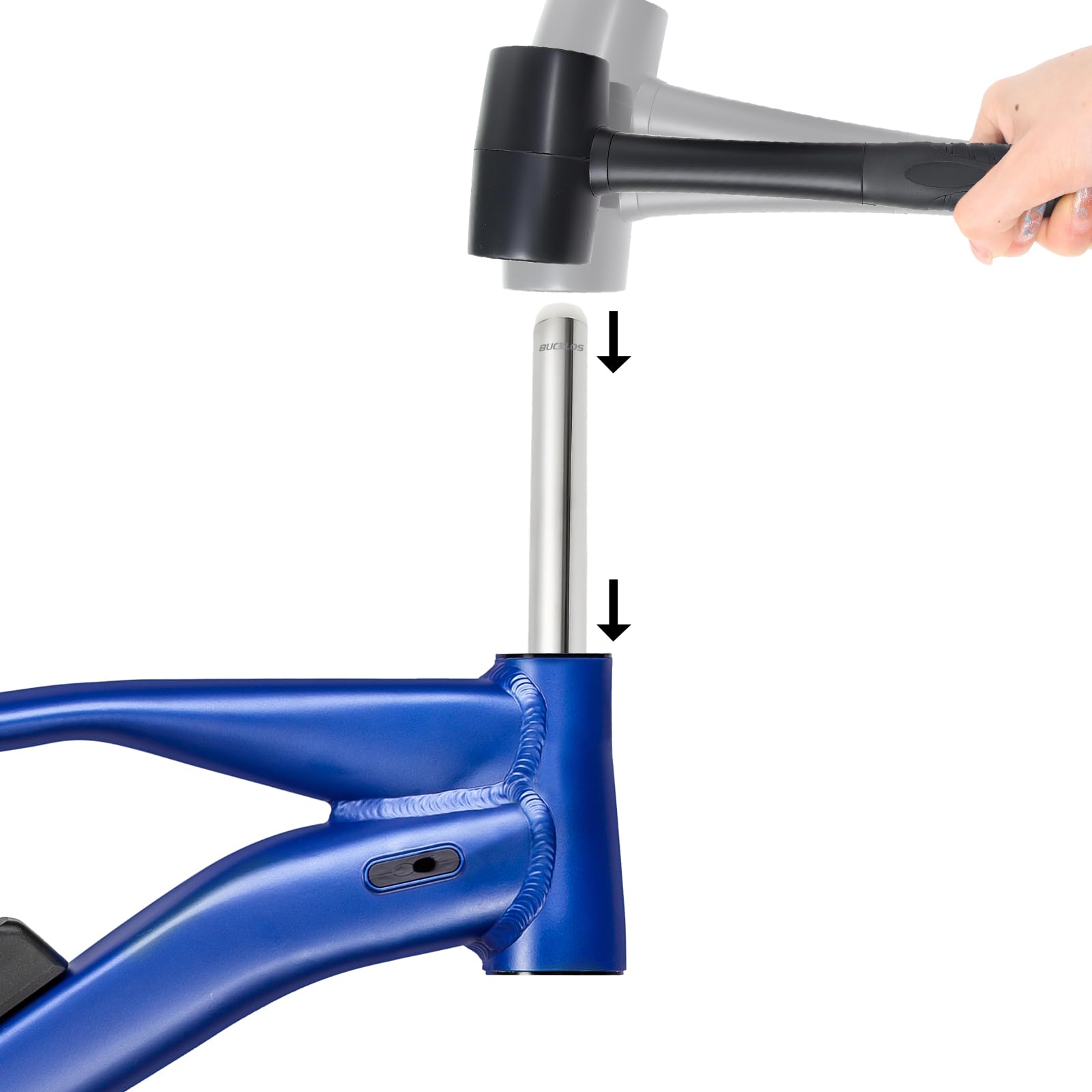 BUCKLOS Herramienta de extracción de vasos de auriculares de bicicleta con martillo de goma, removedor de piezas de cabeza de bicicleta de acero inoxidable resistente y duradero, adecuado para