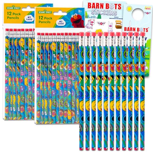 Sesame Street 24 Count Wood Pencils - Officially Licensed, Multicolor, 0.5mm, Soft Grip, Chisel Point, Kids Ages 4-8, Classroom Set, Party Favors, School Supplies