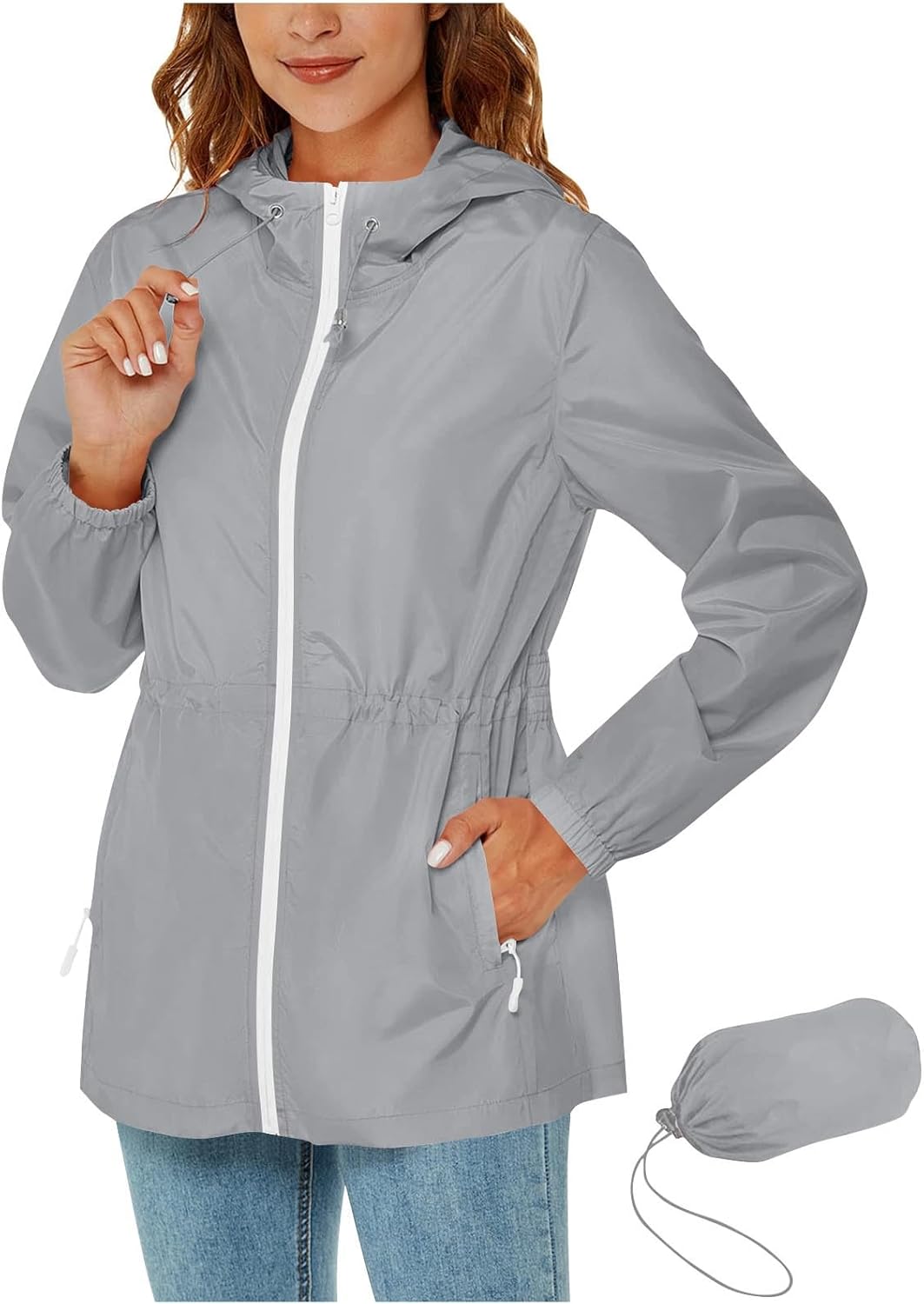 Womens Rain Jacket With Hood Packable Lightweight Waterproof Raincoat Windbreaker Jackets with Pockets