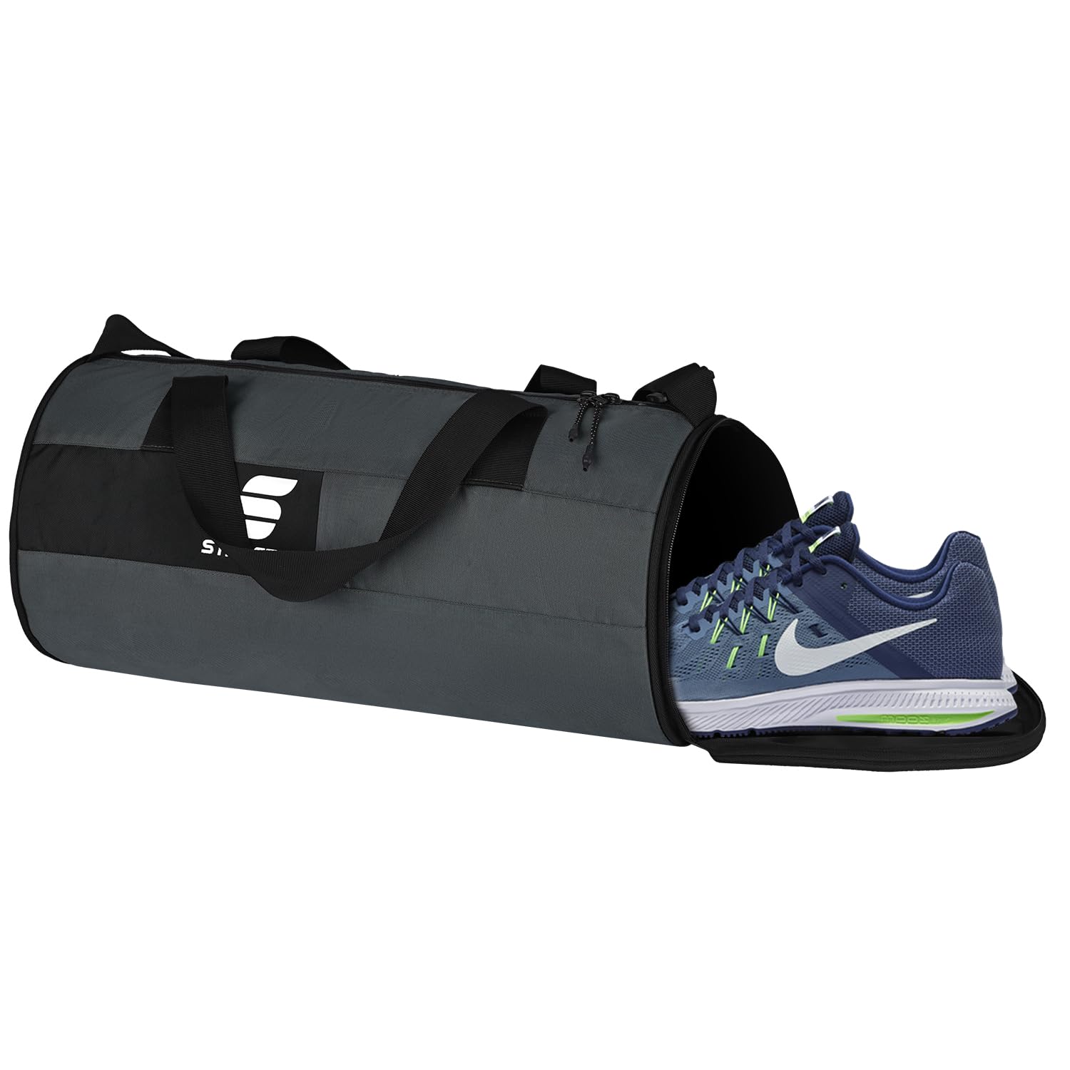 Amazon Brand - Symactive Unisex Polyester Duffle Gym Bag | with Separate Shoe Compartment | 46L x 21W x 21H Cm | Grey