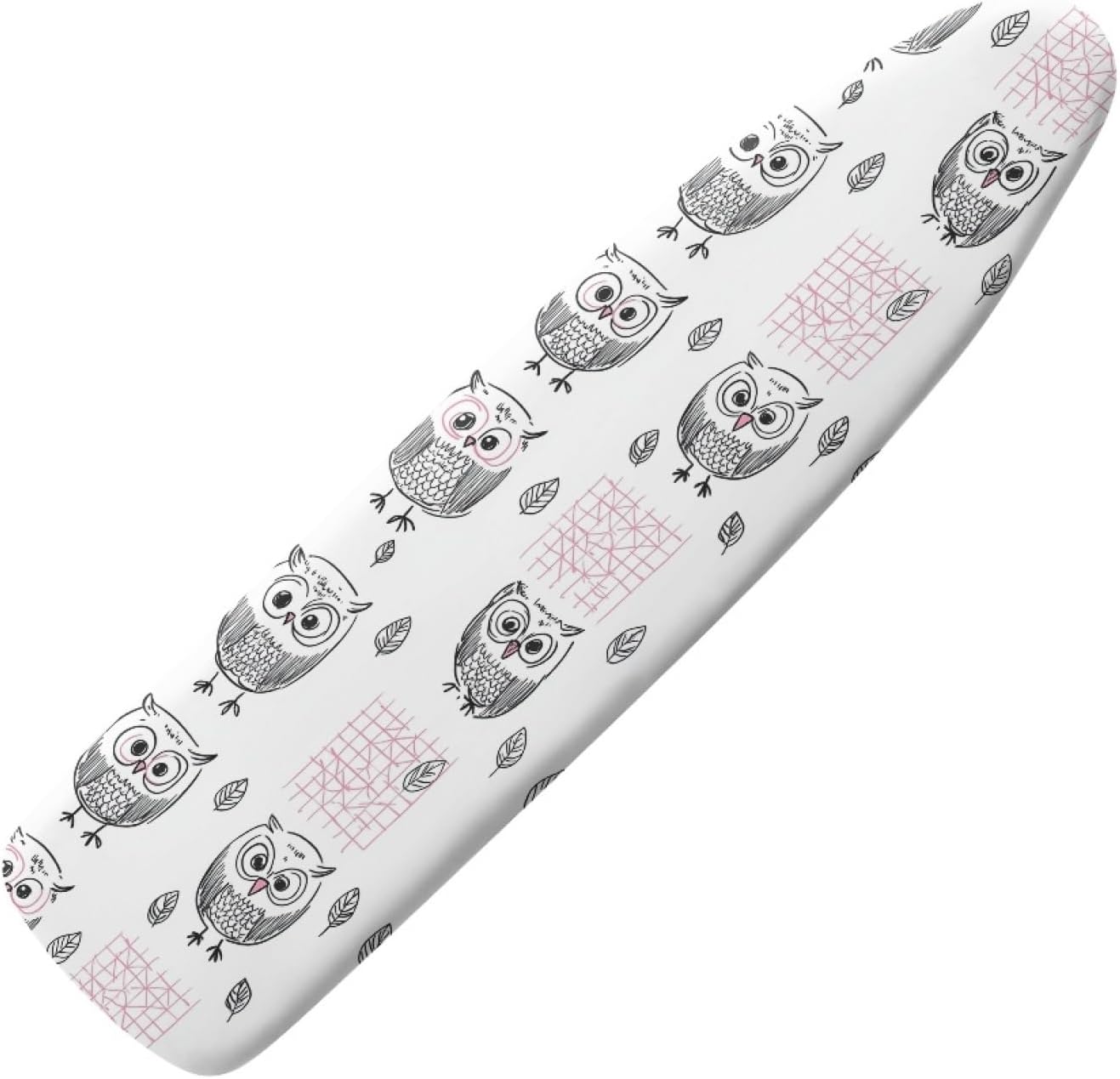 Padded Ironing Board Covers 18 X 49 Owl Cartoon Pink Grey Ironing Board Pad and Cover Thick Replacement Drawstring Tightening & Lock, Easy Fit, Scorch & Stain Resistant, Non Slip