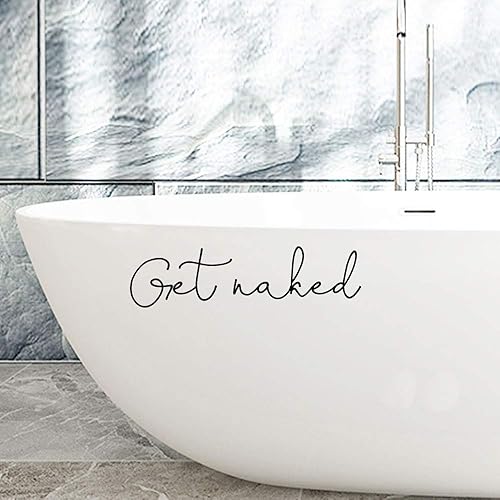 Miniatura 3 de Calcomanía de pared de baño "Get Naked", divertida calcomanía de vinilo negro para decoración de puerta de ducha o bañera, 11 x 3 pulgadas
