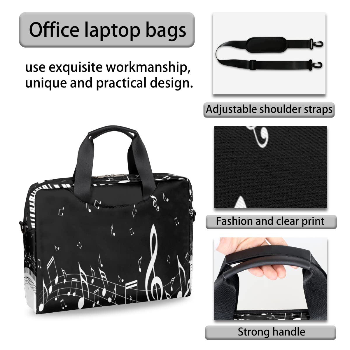 Caso del manicotto del computer portatile di note di pianoforte musicale per 13-16 pollici stampa piano portatile borsa a tracolla borsa borsa a tracolla messenger borsa