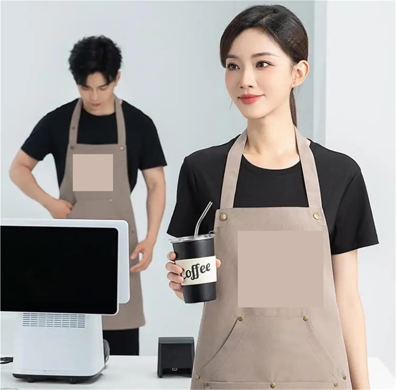 Delantal De Cocina Delantal de Catering de 2 uds, delantal impermeable Unisex for restaurante y café, delantal de Catering con bolsillos Para Barbacoa，Cocinar，Hornear(Gray)