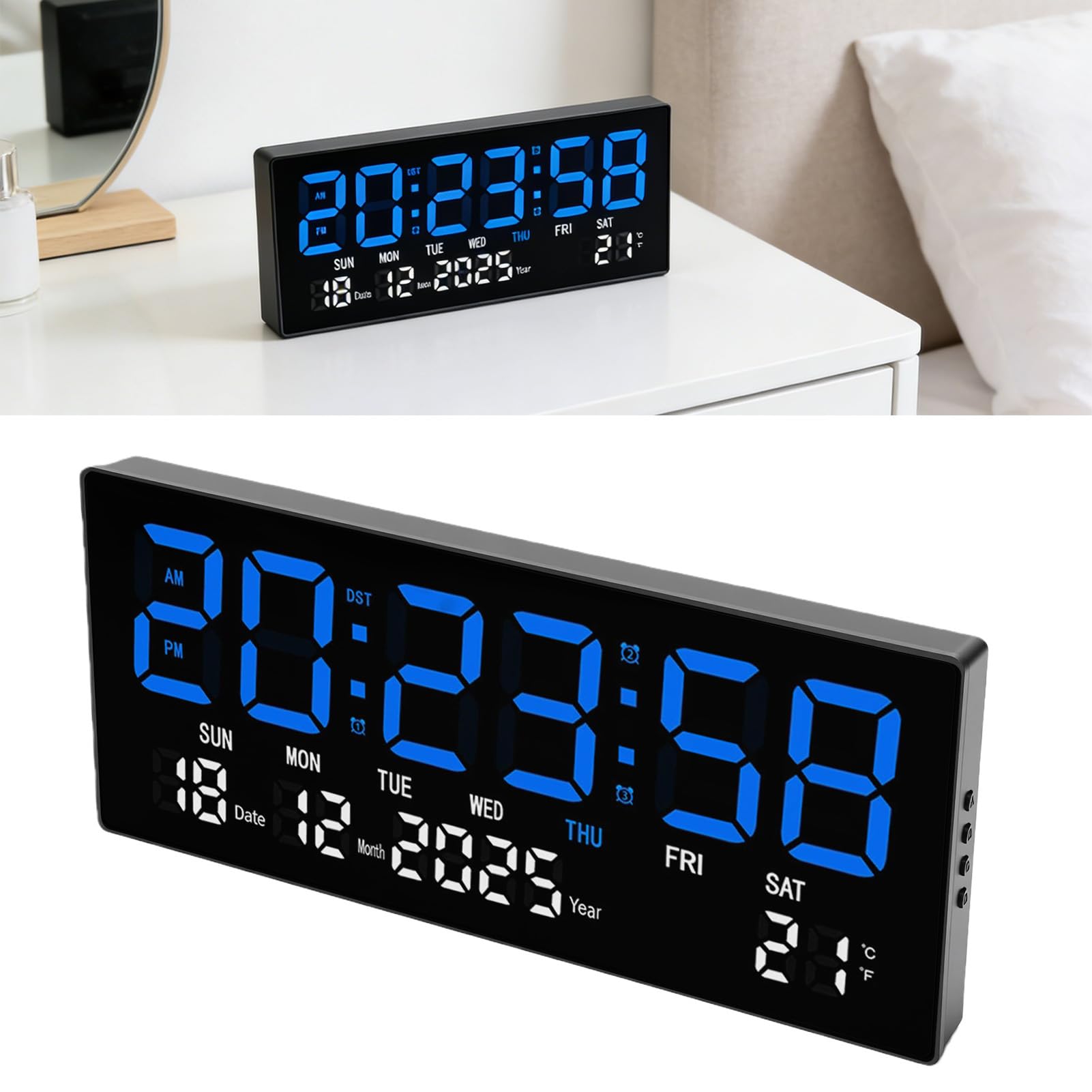 Orologio Digitale a LED, Ampio Display con Funzionamento Silenzioso per L'arredamento della Scrivania da Parete Dell'home Office