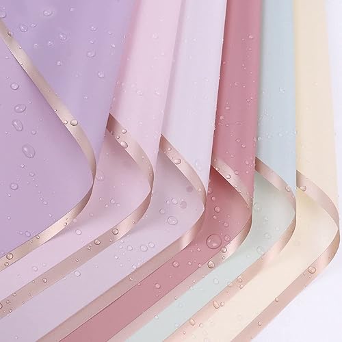 Miniatura 3 de Komphy 200 hojas de papel de regalo de flores, 23 x 23 pulgadas, papel de regalo floral con borde dorado, suministros de embalaje impermeables para