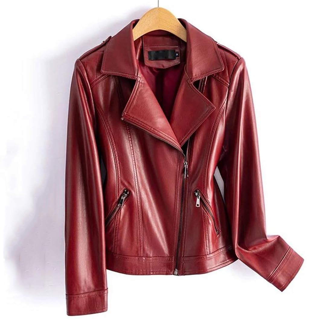 Cappotto da donna in pelle con colletto rovesciato a maniche lunghe con cerniera