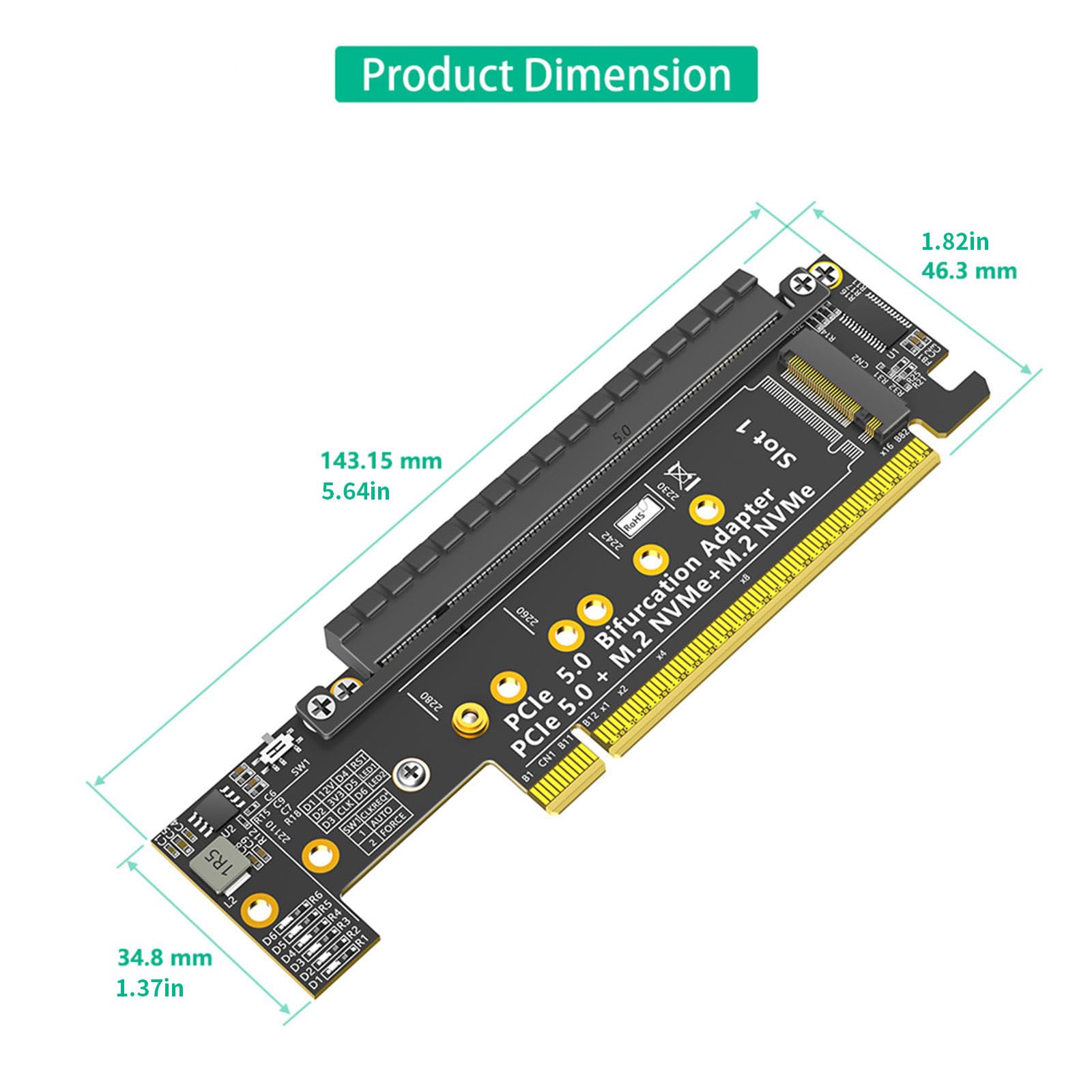 Efficiente PCIe 16X 5.0 Doppio NVMe Scheda Adattatori per Desktop Facile Installa e Trasferimento Dati A 32Gbps Thermals Adattatori