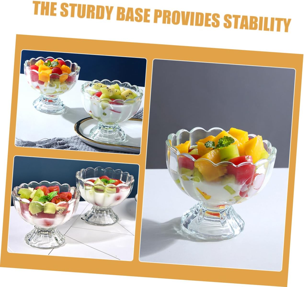 6Pcs Transparent Glass Footed Dessert Cups Tulip Shaped Bowls for Ice Cream Yogurt Mousse Cocktails for Gatherings Easy to Clean and Store