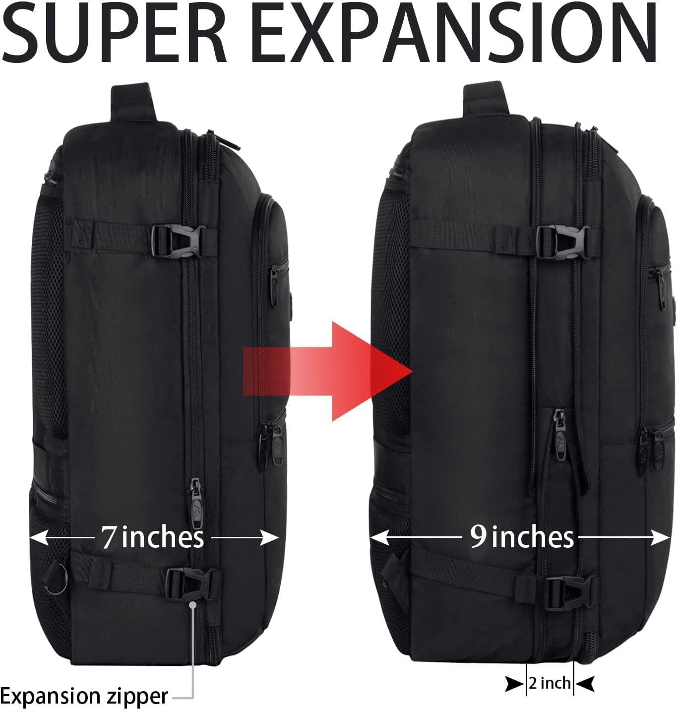 Vancropak 45l expandable carry on backpack packed for weekend trip