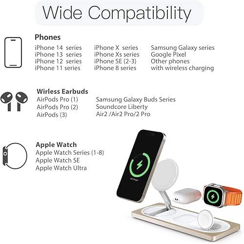 Miniatura 6 de Estación de carga magnética, soporte de carga inalámbrico Mag-Safe 3 en 1, almohadilla de carga inalámbrica para iPhone 14, 13, 12 Pro