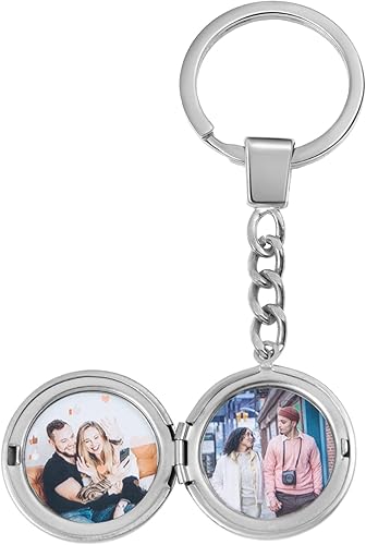 Llaveros de pareja de acero inoxidable personalizados, con medallón que sostiene fotos para parejas amantes