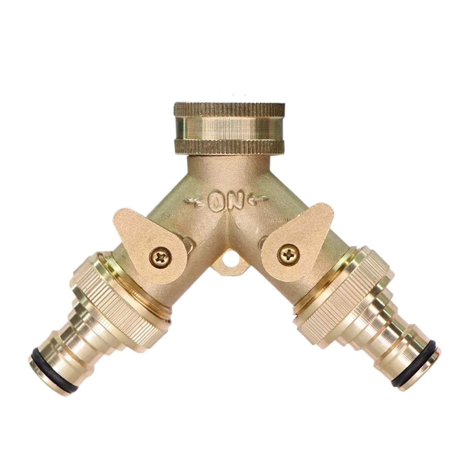 Splitter per Rubinetto dell'Acqua, Sdoppiatore for Tubo da Giardino in Ottone da 3/4 Pollici, valvola a Sfera a 2 Vie, Tipo Y, NPT/BSP, Oro(Gold B)
