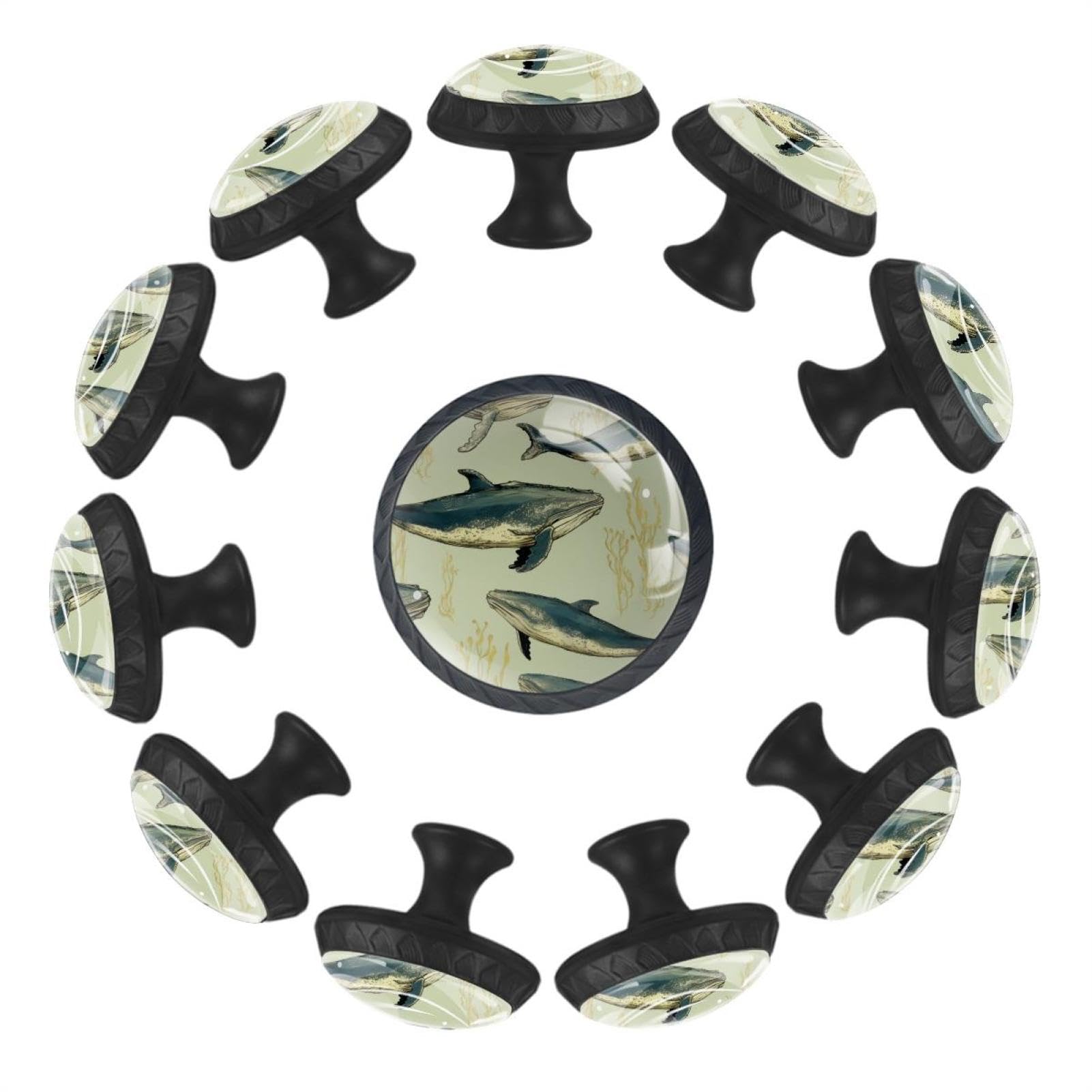 Bouton de tiroir en verre motif baleines pour une chambre d'enfant maritime