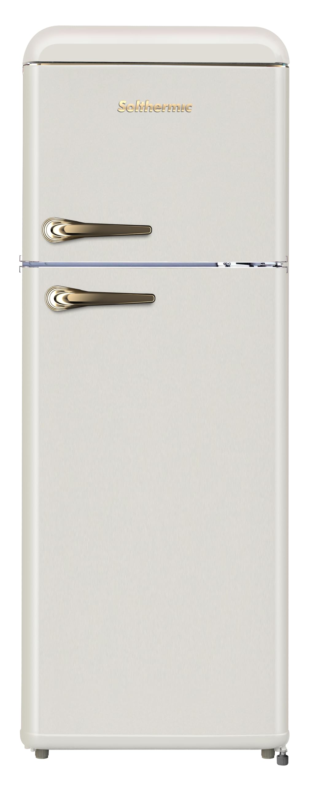 SOLTHERMIC FRIGORIFICO 2 PUERTAS CREMA RETRO TIRADORES DORADOS F2PR147C 220 LITROS, 147 CM ALTO X 55 ANCHO, BAJO CONSUMO Y SILENCIOSO