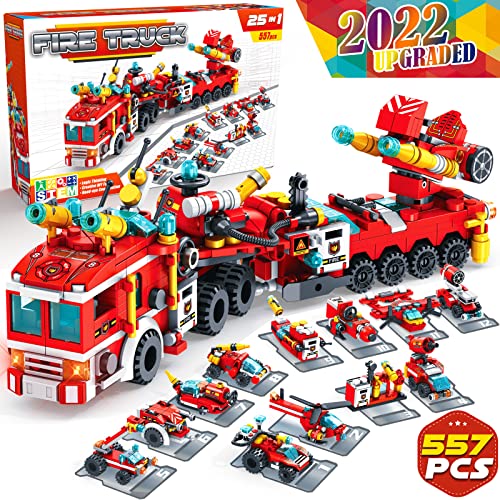 image for Graceduck Construction Building Toys for Kids - 25 in 1 Fire Truck Boa
