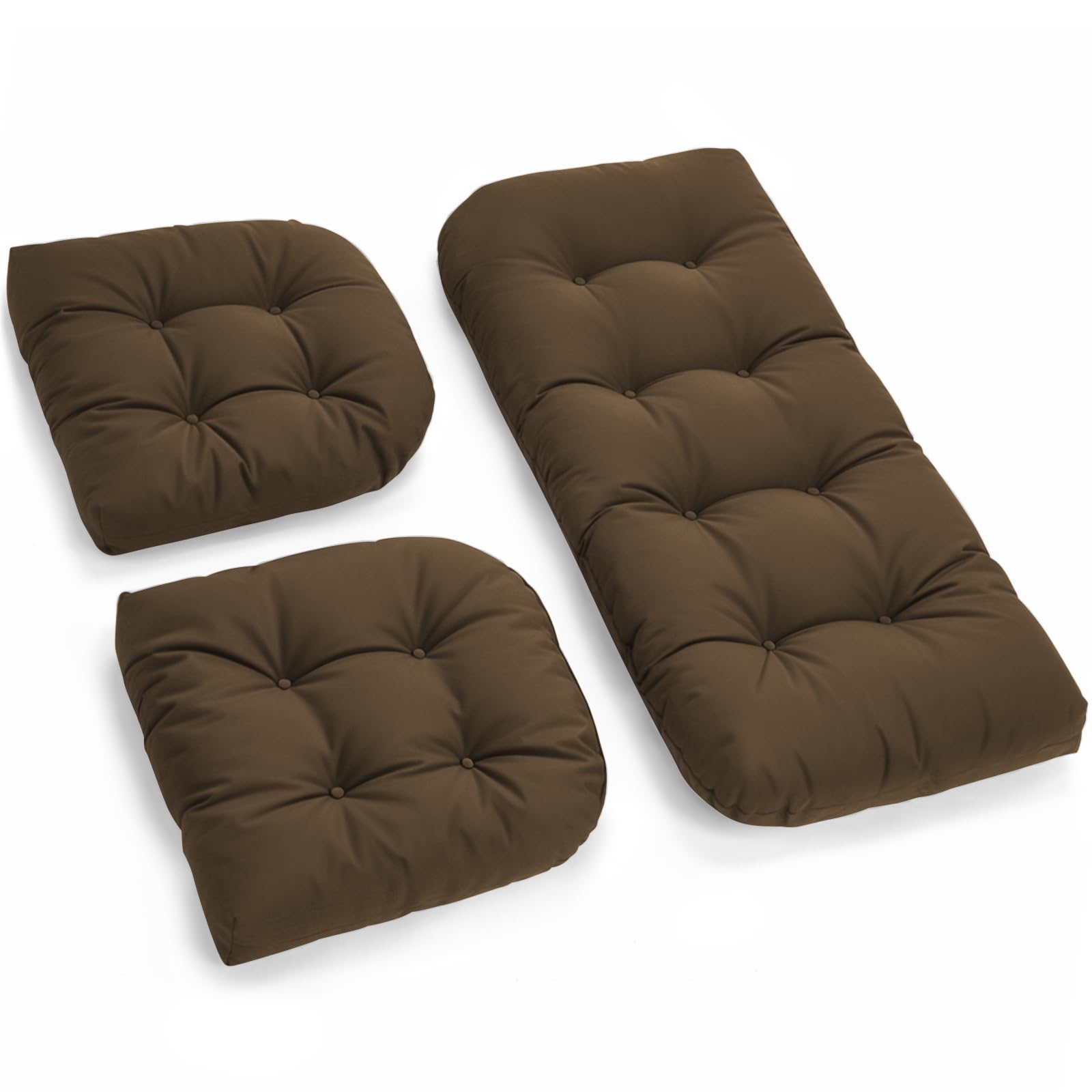 All Weather 3 Pieces Wicker Furniture Chair Cushions, Waterproof Outdoor Wicker Chair Cushion for Patio Furniture Loveseat Settee Bench, 1 Loveseat and 2 U-Shaped Thickened Cushions, Brown